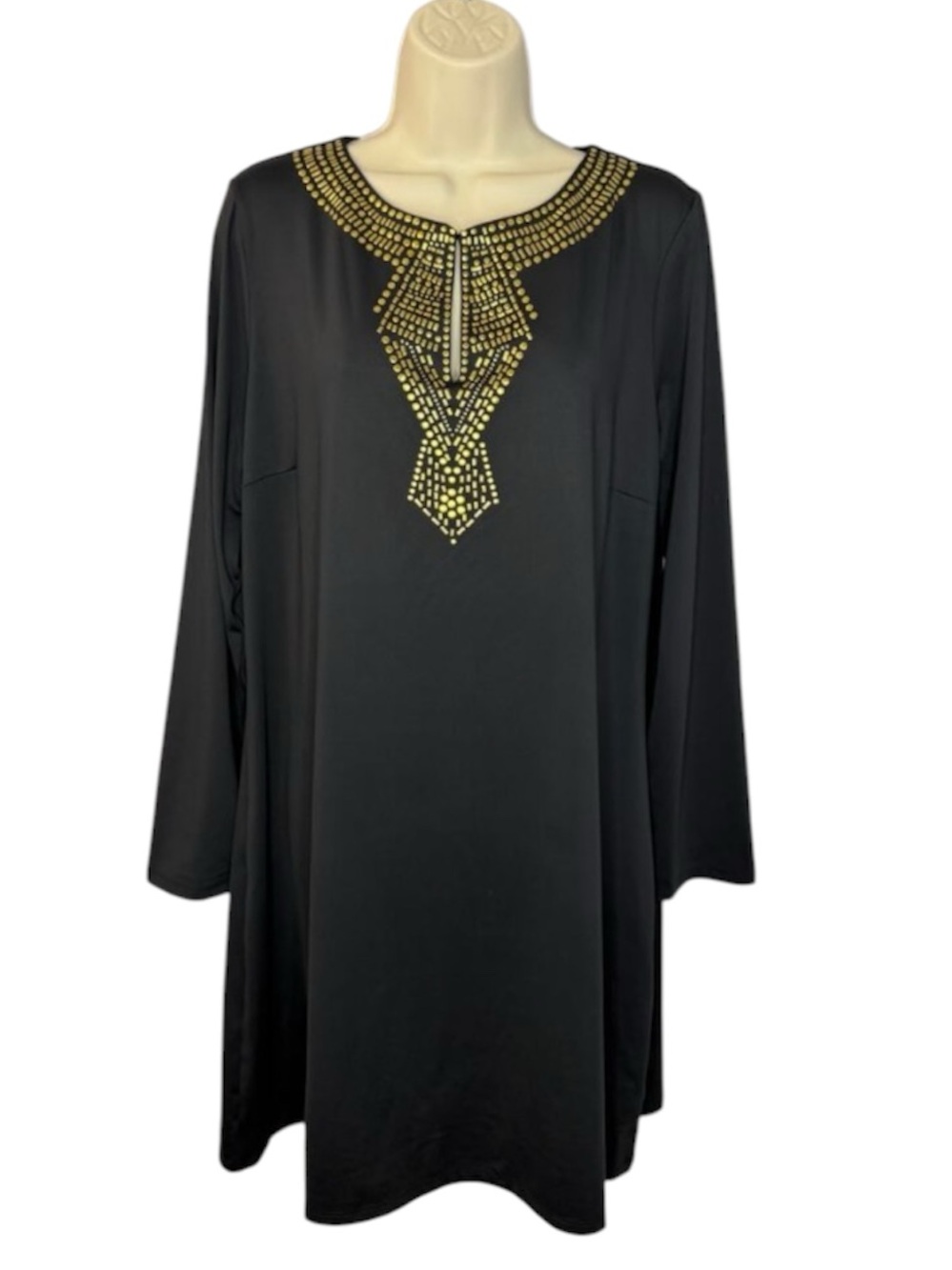 Cabana Life Black Long-Sleeve Dress with Gold Embellished Neckline - Picture 4 of 10